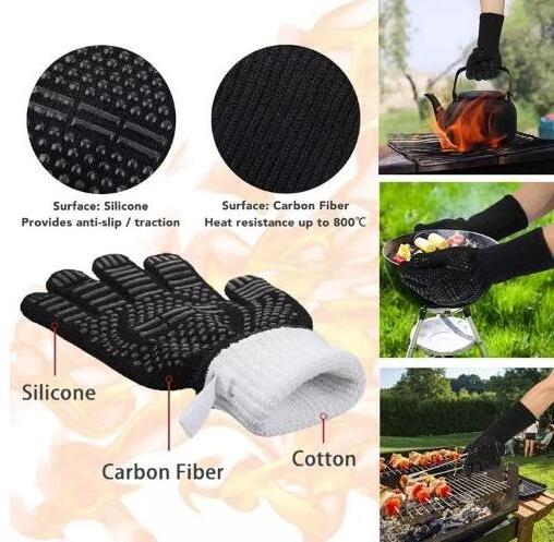 Protect Heat Resistant BBQ Grill Gloves Flexible Silicone Cotton Cooking Working Oven Gloves