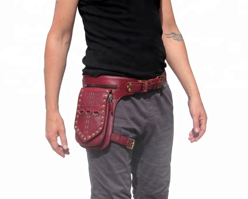 Red Leather Leg Holster Utility Belt Thigh Bag