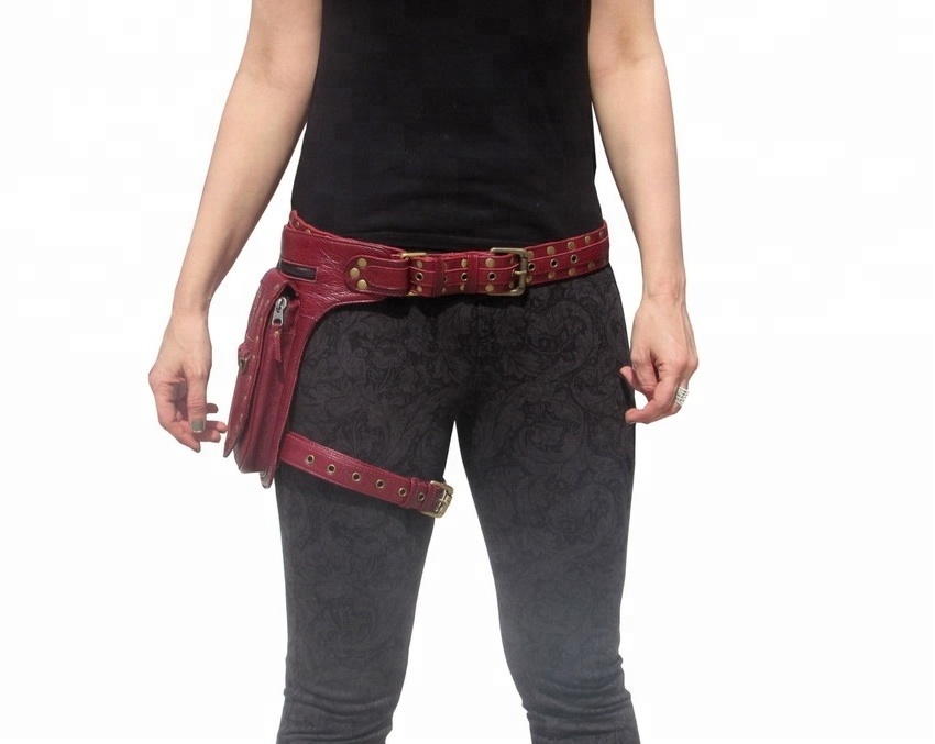 Red Leather Leg Holster Utility Belt Thigh Bag