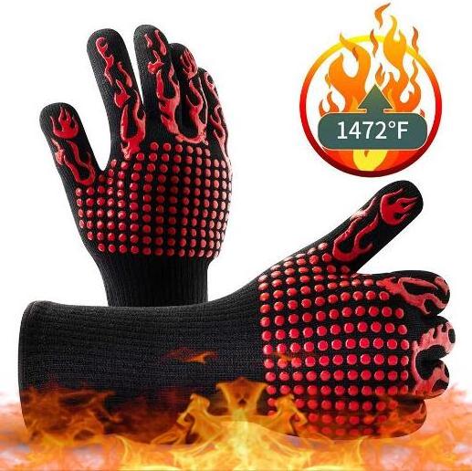 Protect Heat Resistant BBQ Grill Gloves Flexible Silicone Cotton Cooking Working Oven Gloves