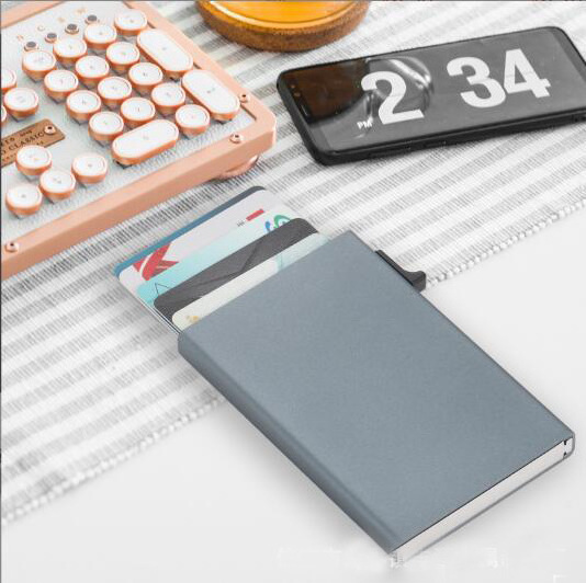 Aluminum Cardholder Wallet Metal Wallets with RFID Blocking Layer Slim Wallet with Push Button for Quick Card Access