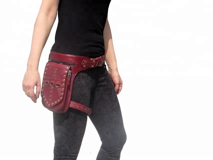 Red Leather Leg Holster Utility Belt Thigh Bag