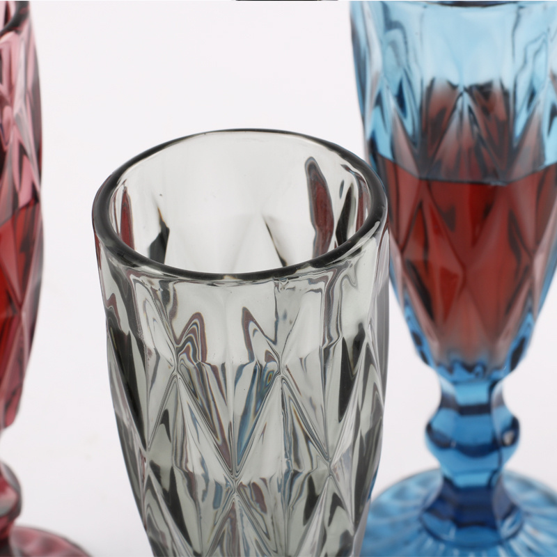 Wholesale Glassware cocktail glasses Colored Goblet Wine Glasses Water Glass Pressed Blue Glass Goblets