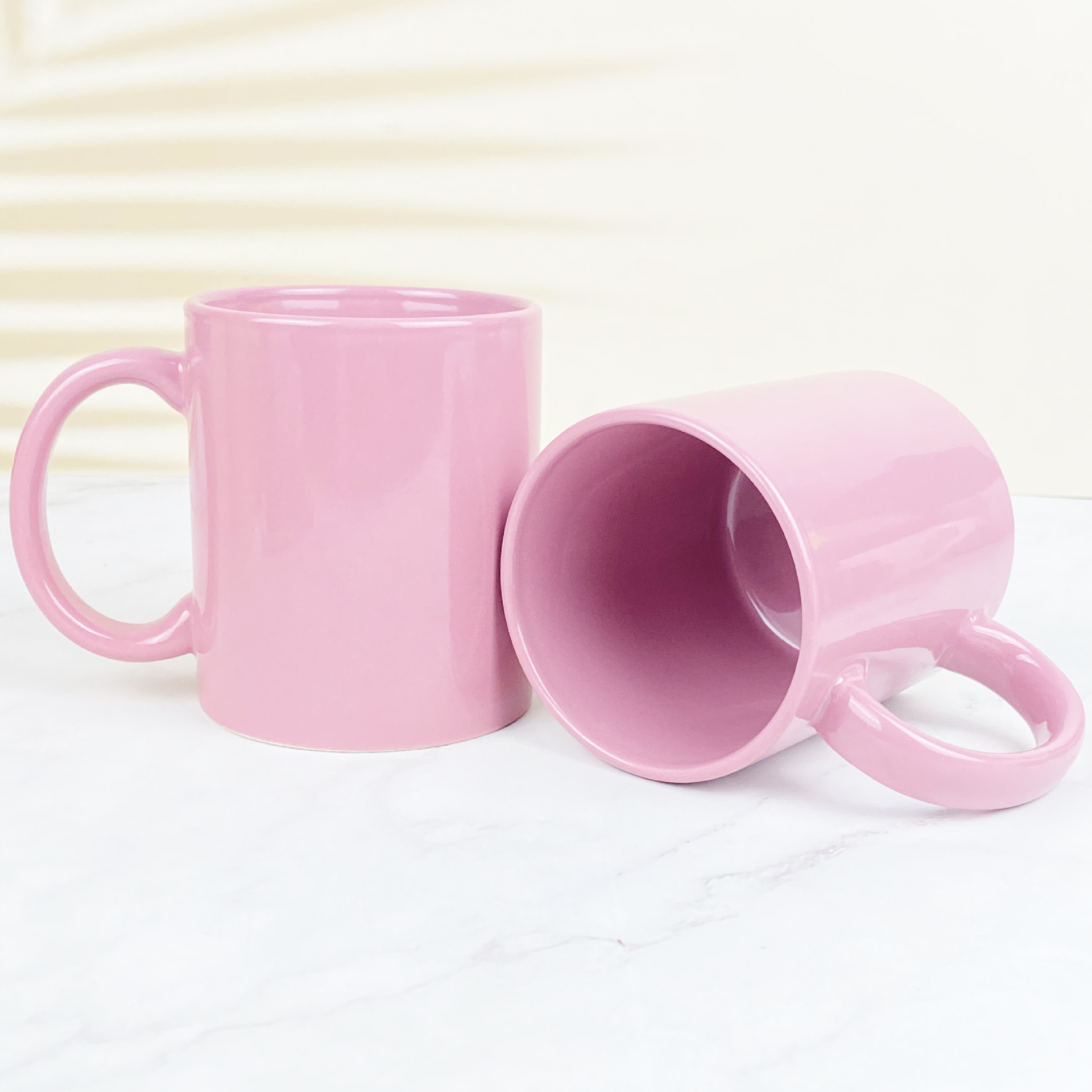 Mug supplier wholesale customizable 11Oz white sublime porcelain ceramic tea pink coffee mugs with custom logo printed