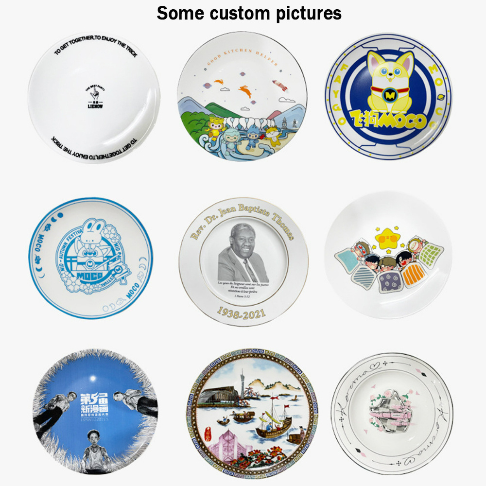 Custom Logo Printed White Porcelain Dinner Plates Round Flat And Dishes Ceramic Plates For Restaurants Cutlery Can Plato