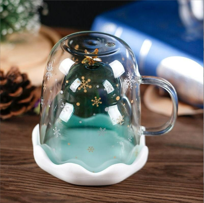 Wholesale 250ml gift Mug Christmas Wishing Christmas Tree Xmas Gift Double Wall Glass Cup Christmas mug