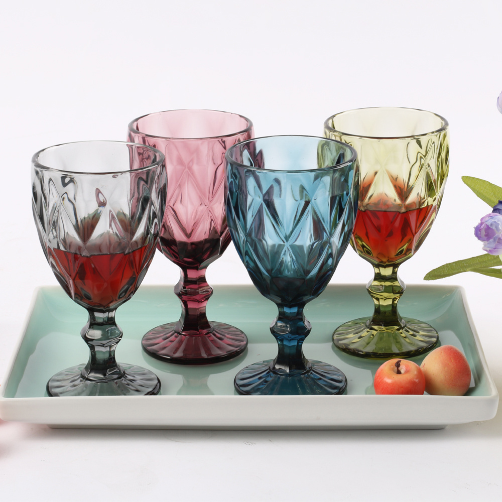 Wholesale Glassware cocktail glasses Colored Goblet Wine Glasses Water Glass Pressed Blue Glass Goblets