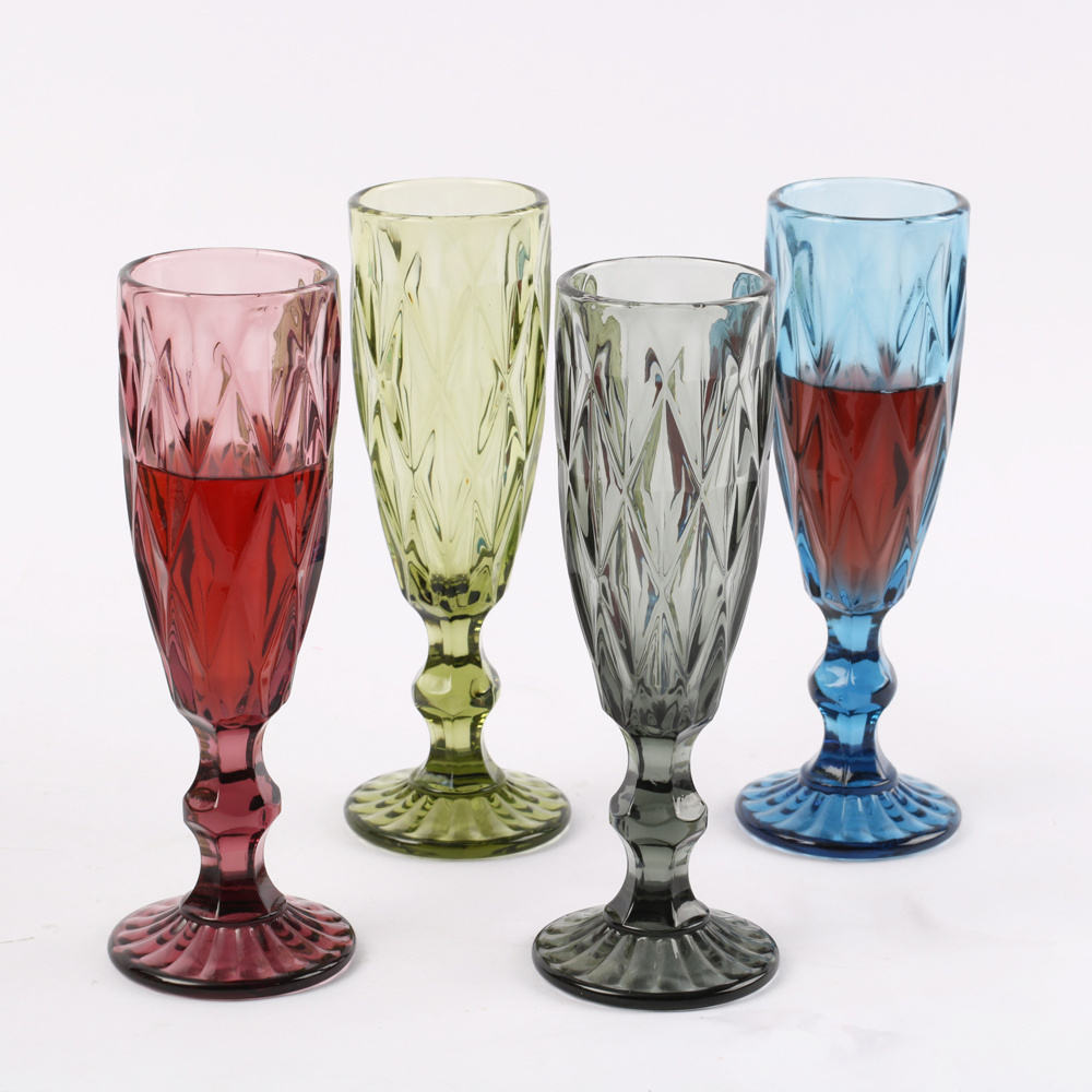 Wholesale Glassware cocktail glasses Colored Goblet Wine Glasses Water Glass Pressed Blue Glass Goblets