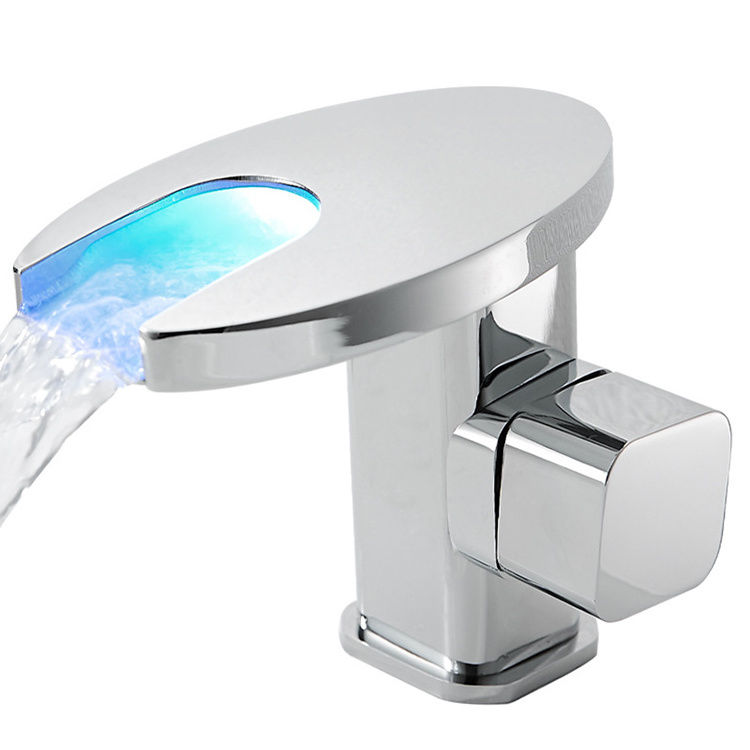 Smart Temperature Control Led Light 3 Color Bath Shower Bathroom Kitchen Accessories Sink Water Faucet With Waterfall Faucet