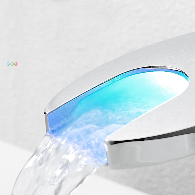 Smart Temperature Control Led Light 3 Color Bath Shower Bathroom Kitchen Accessories Sink Water Faucet With Waterfall Faucet