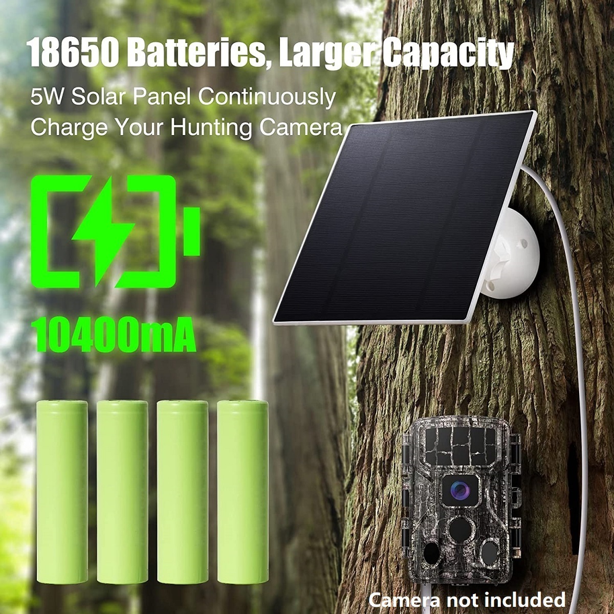 5W Trail Camera Solar Panel 10400mAH, Solar Battery Charger Kit 6V 9V 12V, IP66 Waterproof Solar Panel for 4G Router Wifi Camera