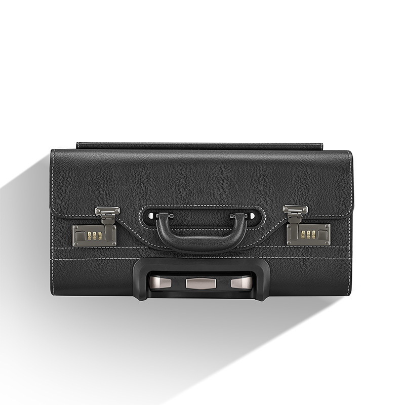 Black PU classic travel rolling pilot case with combination locks