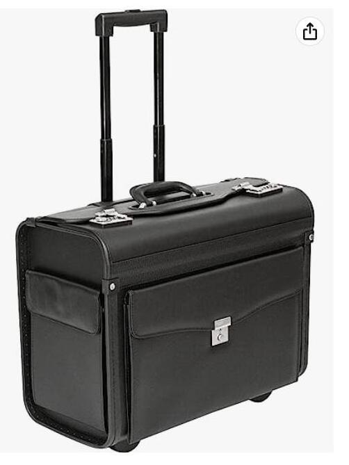 Laptop attache Leather classic travel wheeled pilot case