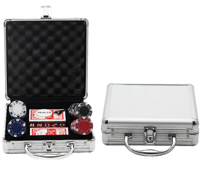 Factory price custom 300 set silver handy  rectangular poker chip aluminum case with foam