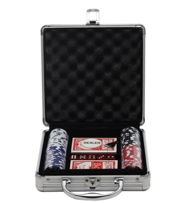 Factory price custom 300 set silver handy  rectangular poker chip aluminum case with foam