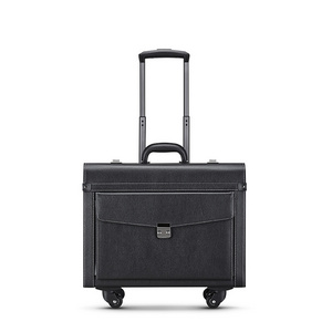 Laptop attache Leather classic travel wheeled pilot case