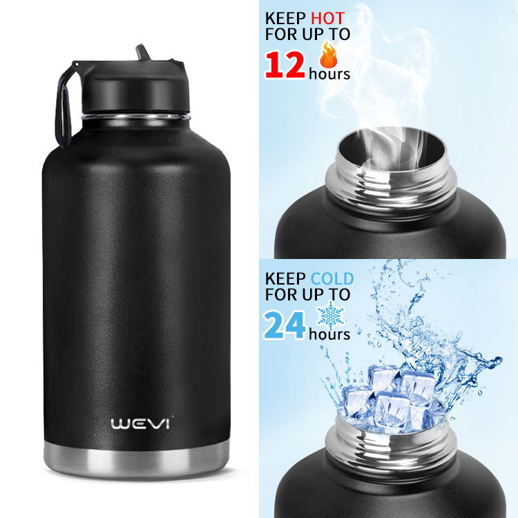 WeVi Custom 64 OZ Double Wall Insulated Stainless Steel Sports Water Bottle For Hiking Camping