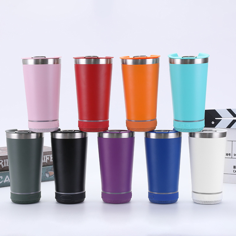 17oz HQ Music Tumbler Bluetooth Speaker Drinking Cup Double Wall Stainless Steel Tumbler with Bottle Opener