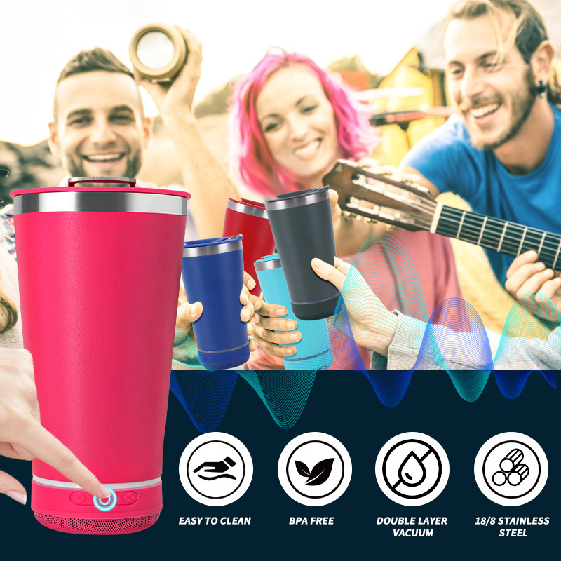 17oz HQ Music Tumbler Bluetooth Speaker Drinking Cup Double Wall Stainless Steel Tumbler with Bottle Opener