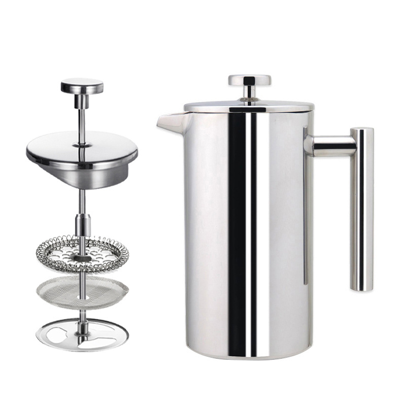 350ml 800ml 1000ml Custom Vacuum Coffee Plunger Metal Coffee Maker Double Wall Stainless Steel French Press Wholesale