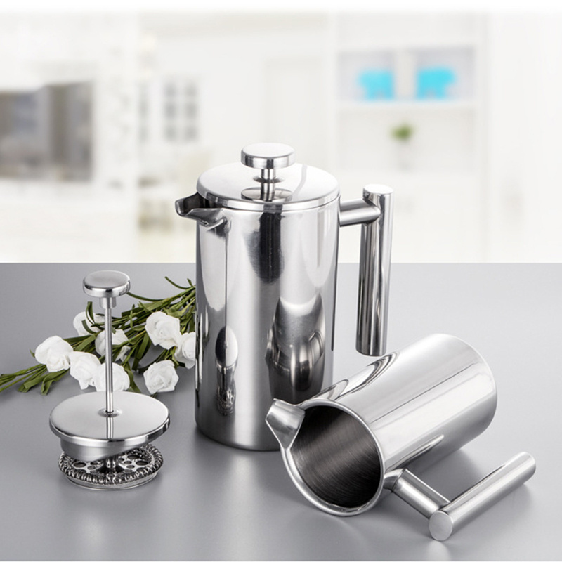 350ml 800ml 1000ml Custom Vacuum Coffee Plunger Metal Coffee Maker Double Wall Stainless Steel French Press Wholesale