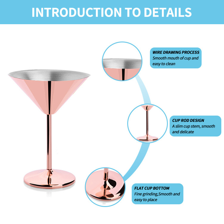 WeVi Stainless steel 304 Martini Cup Goblet with copper plated color Cocktail goblet Bar cup