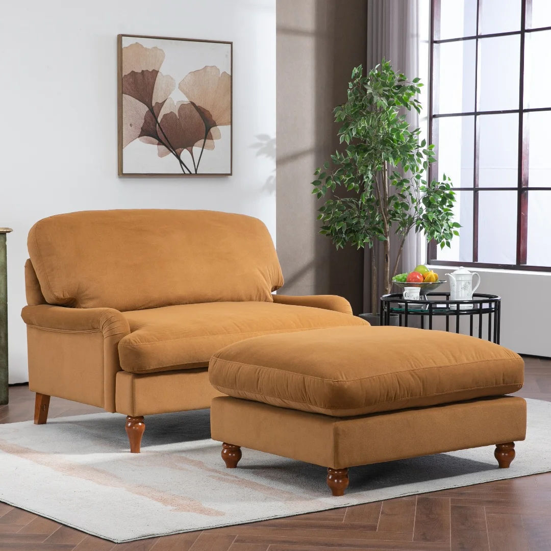 Orange living room armchair living room Sofa double seat Sofa with Footstool loveseat Sofa with Footstool