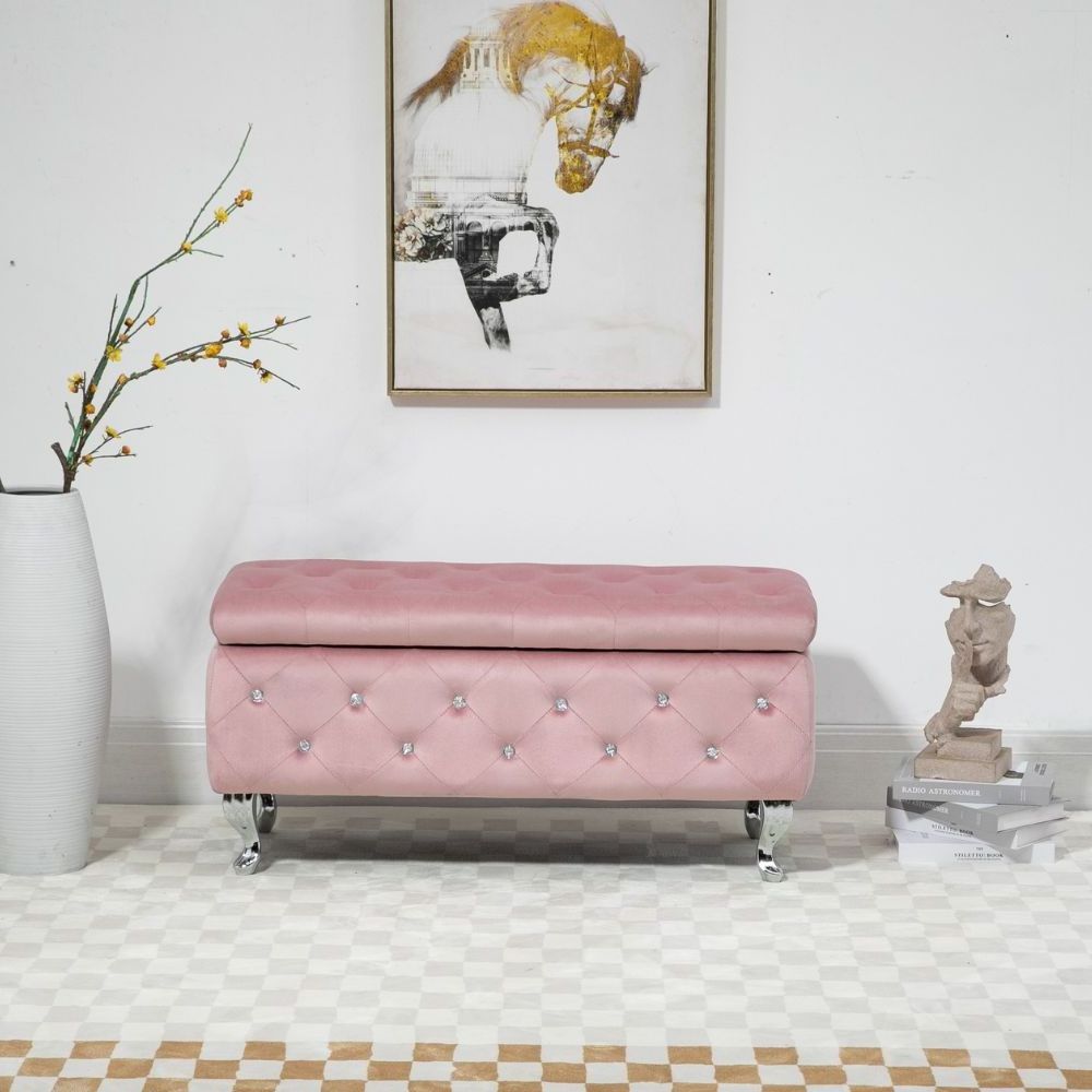 Hot Selling Home Decor Stores Pink Velvet Long Bench Seating And Storage Home Furniture