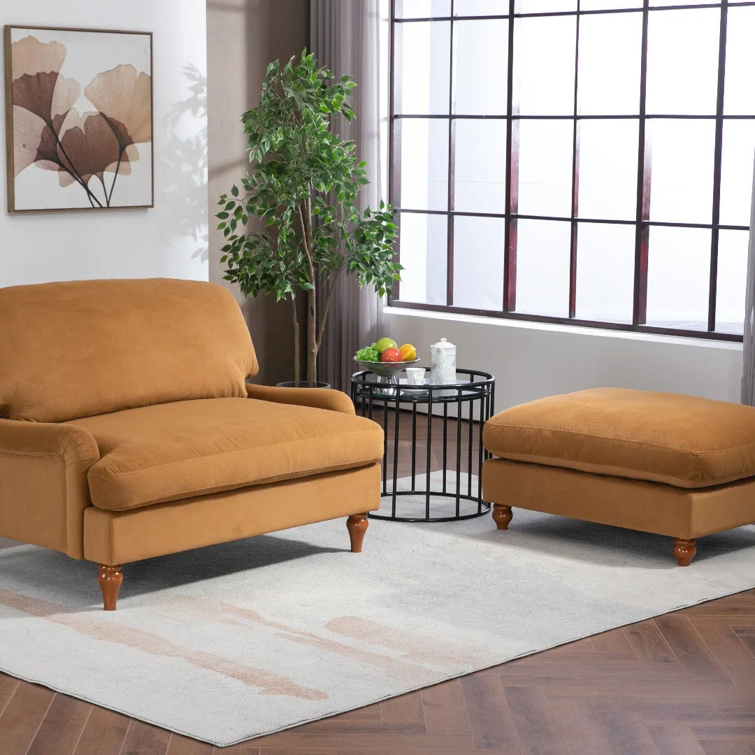 Orange living room armchair living room Sofa double seat Sofa with Footstool loveseat Sofa with Footstool