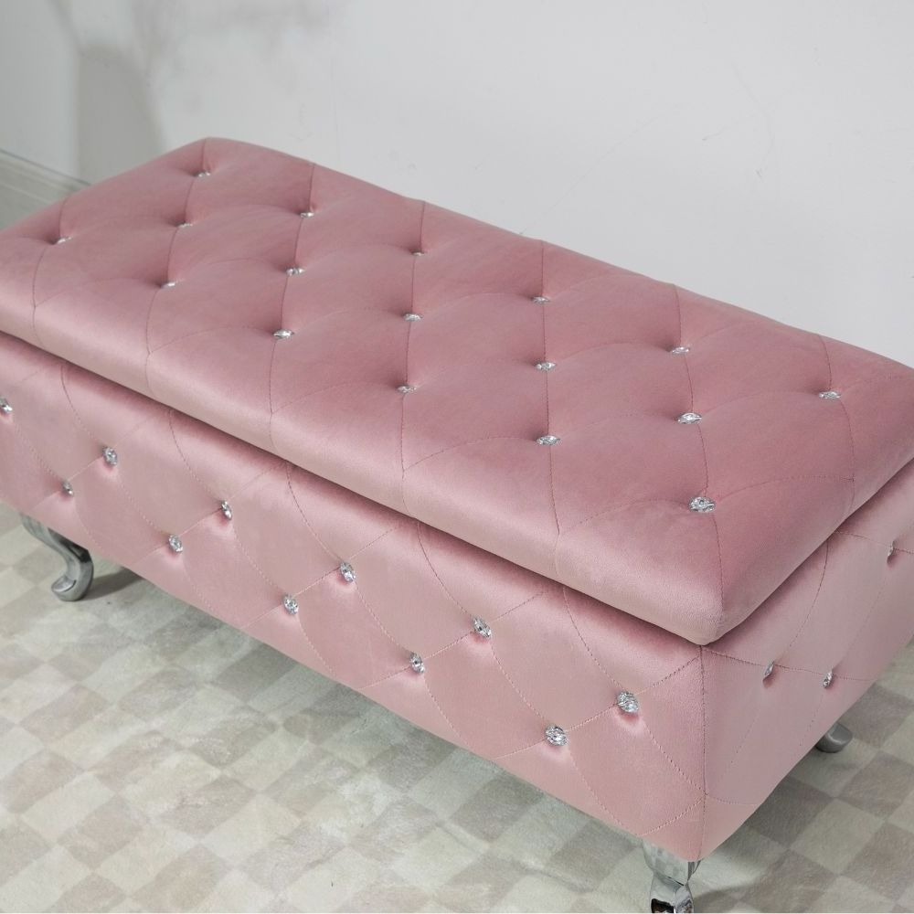 Hot Selling Home Decor Stores Pink Velvet Long Bench Seating And Storage Home Furniture