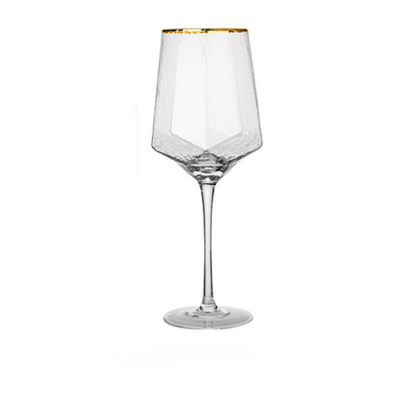 Customized 280~500ml Diamond Shaped Gold Rim  Long Stem Large Size Goblet  Crystal Red Wine Glass Water Cup And Champagne Goblet