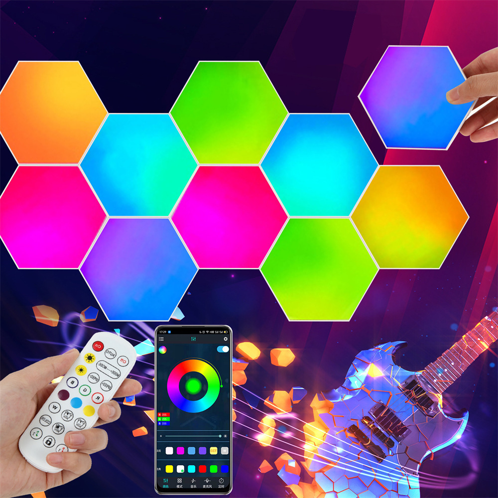 Gaming ambient light smart indoor decorative wall light hexagonal splicing bluetooth smart remote control pick up light