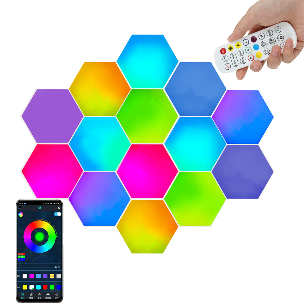 Gaming ambient light smart indoor decorative wall light hexagonal splicing bluetooth smart remote control pick up light