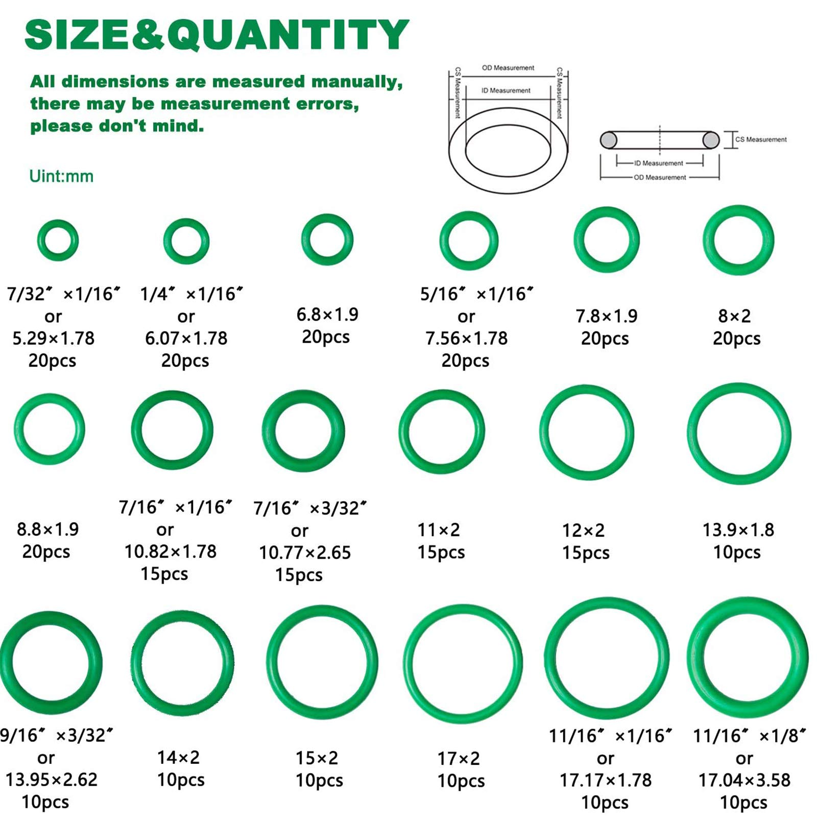 O Rings Seal Gasket Washer Green HQK O-Ring Assortment Set Kit for Home Repairs