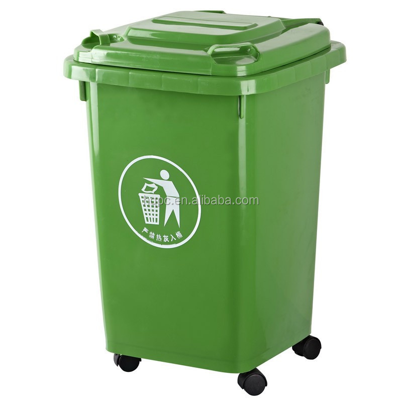 50 Liter Square Plastic Dustbin Waste Bin Garbage Container 13 Gallon Trash Can With 4 Wheels