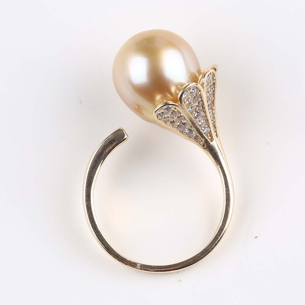 10-11mm  Sterling Silver Gold South Sea Cultured Pearl Ring for Women