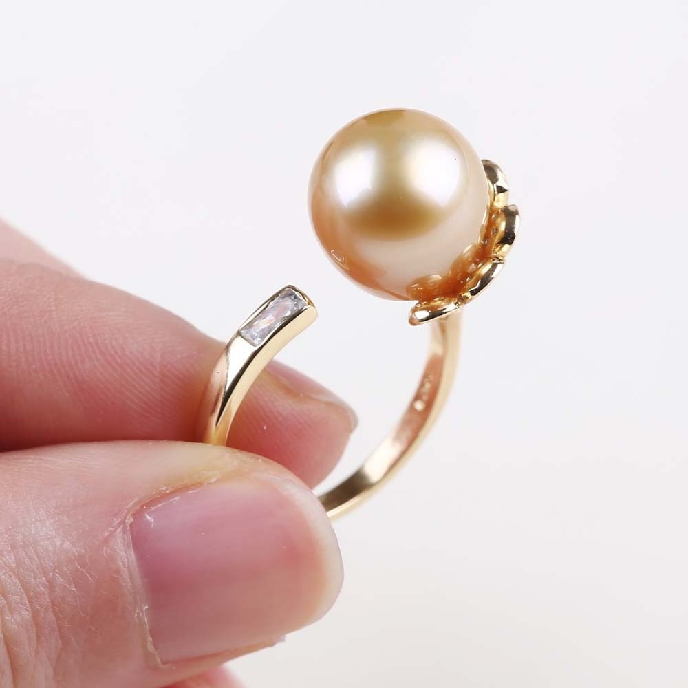 10-11mm  Sterling Silver Gold South Sea Cultured Pearl Ring for Women