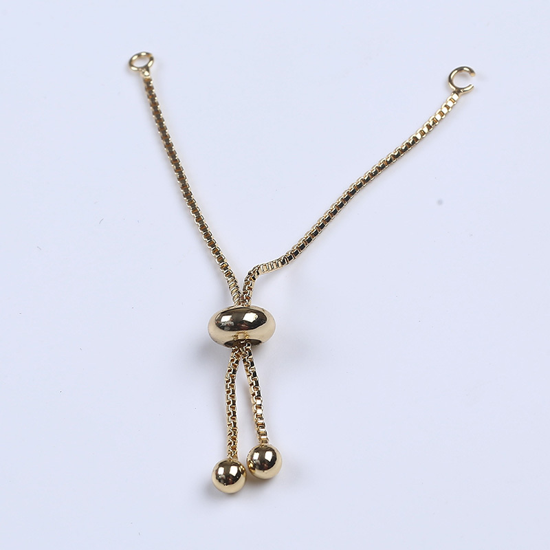 Copper Gold Plated Adjustable Slider Chain Accessories With 2 Loops For Jewelry Making Bracelet Connectors