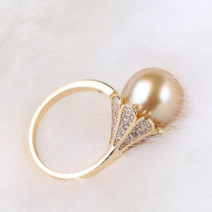 10-11mm  Sterling Silver Gold South Sea Cultured Pearl Ring for Women