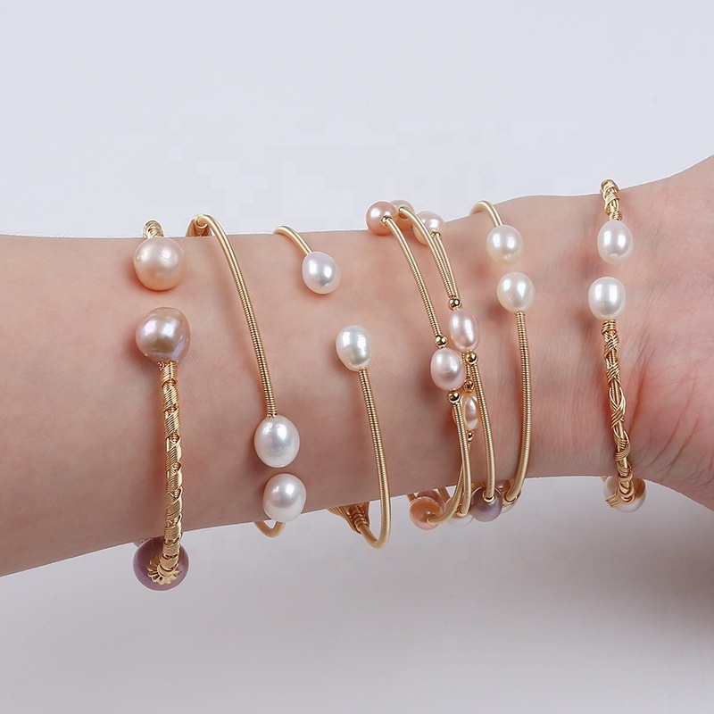 Hot Sale Natural Freshwater Pearl Bead Adjustable Cuff Opening Bangle Bracelet For Women Gift