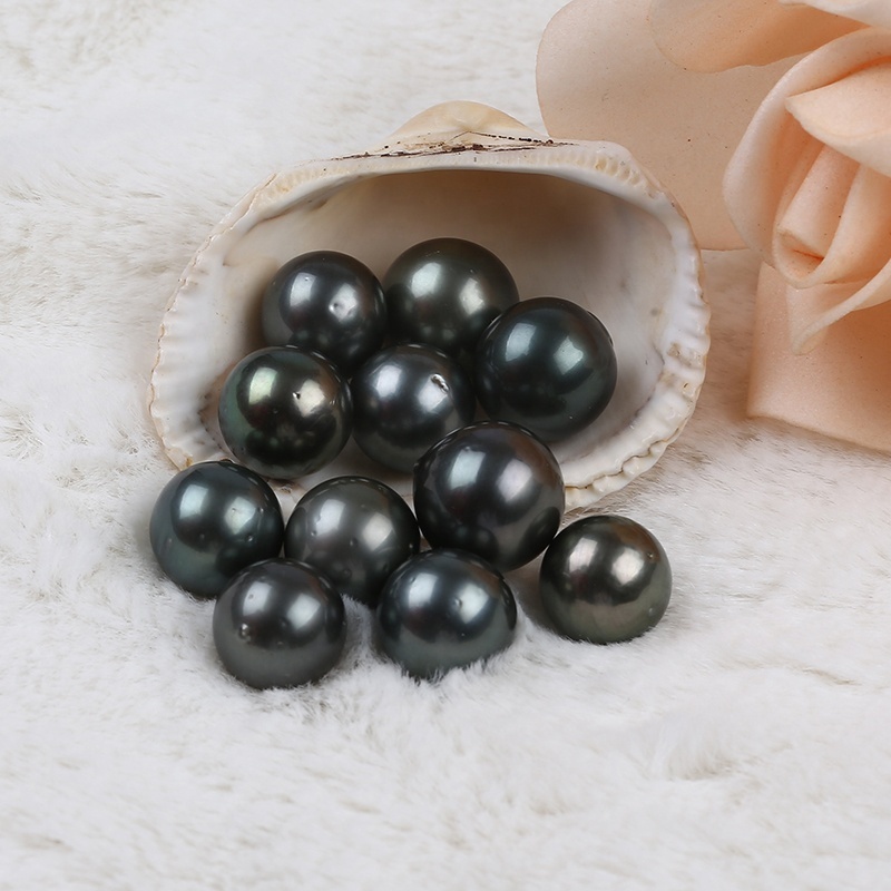 11-15mm Natural Black Tahitian Loose Pearl Jewelry Saltwater Round Pearls Wholesale