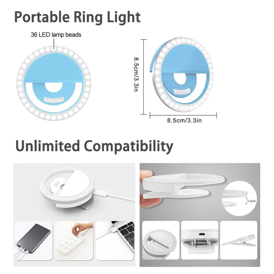 Smartphone 3 Mode Dimmable Fill Lamp Rechargeable Clip-on LED Selfie Ring Light For Youtube Makeup Video Photo Flash