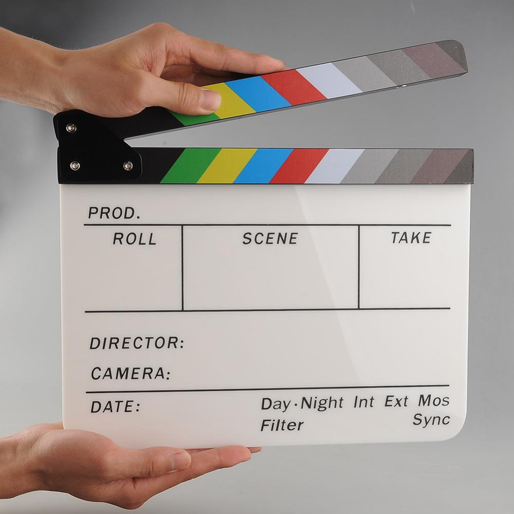 Movie Directors Clapboard, Photography Studio Video TV Acrylic Clapper Board Dry Erase Film Slate Cut Action Scene Clapper