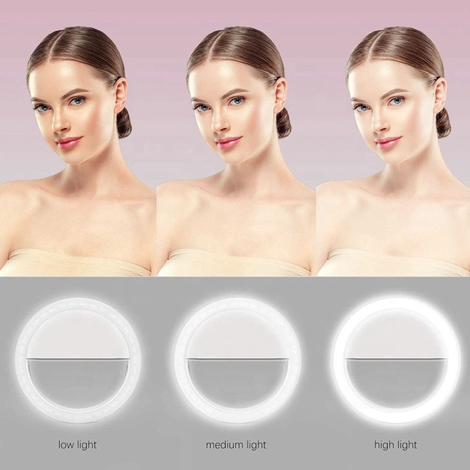 Smartphone 3 Mode Dimmable Fill Lamp Rechargeable Clip-on LED Selfie Ring Light For Youtube Makeup Video Photo Flash