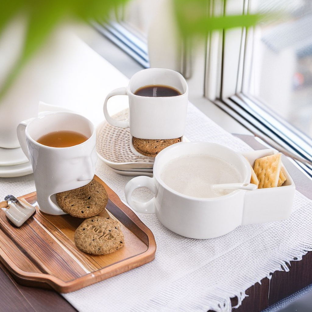 Custom Logo Ceramic Biscuits Mugs Coffee Tea Milk Side Cookie Pockets Ceramic Biscuit Holder Mug