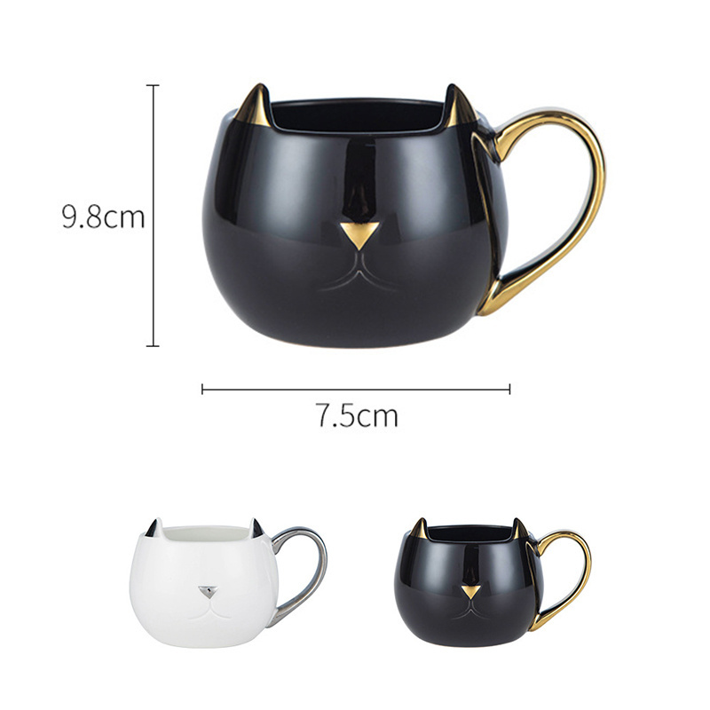 Custom Black tazas de gatos Cute Cat Couple Mug 3D Cat Ear Ceramic Mug Creative Cartoon Cat Milk Coffee Cup