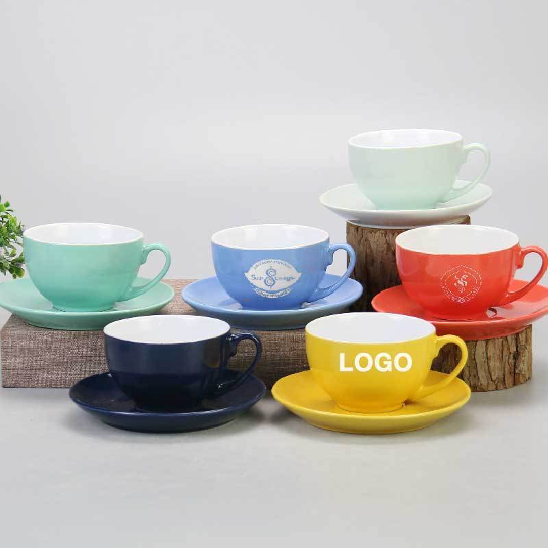 custom logo ceramic espresso cups and saucer set mini promotional porcelain latte tea cappuccino coffee ceramic cups set