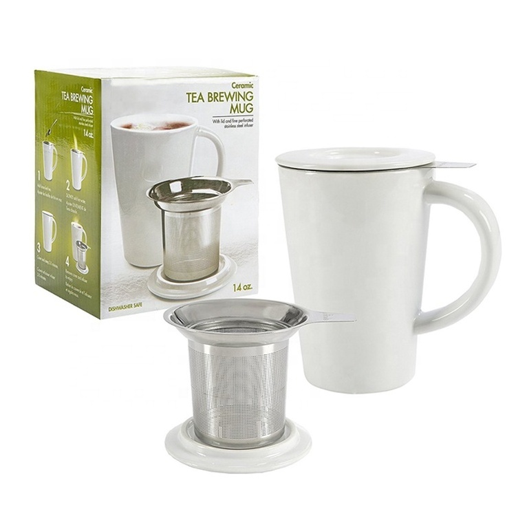 wholesale  ceramic tea infuser mug ceramic mug with lid and stainless steel infuser