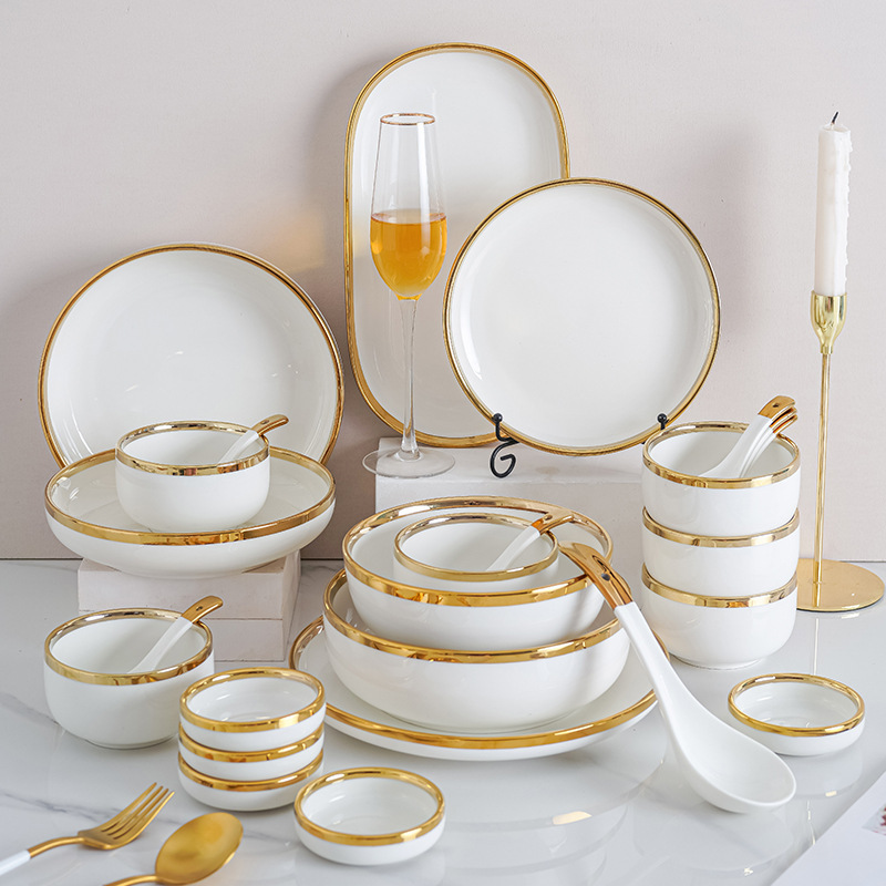 Manufacturer Custom service de vaisselle Nordic Tableware Ceramic Dinner Set Restaurant Home Porcelain Marble Dinner Set