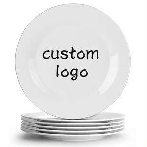 custom printed Logo ceramic flat plates dinnerware restaurant dessert white dish round dinner porcelain flat plates